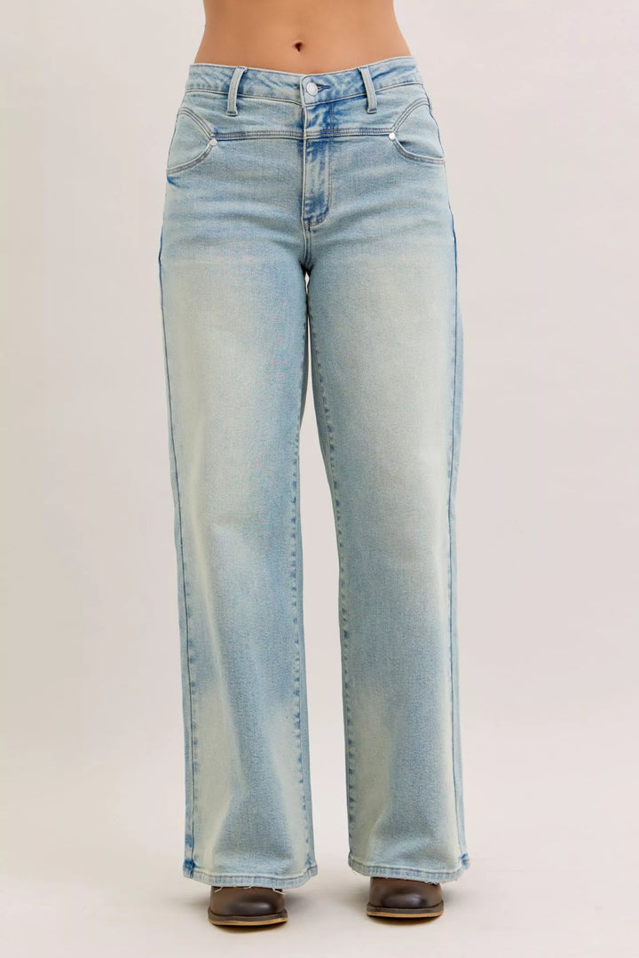 MD High-rise column straight-leg jeans with yoke detail