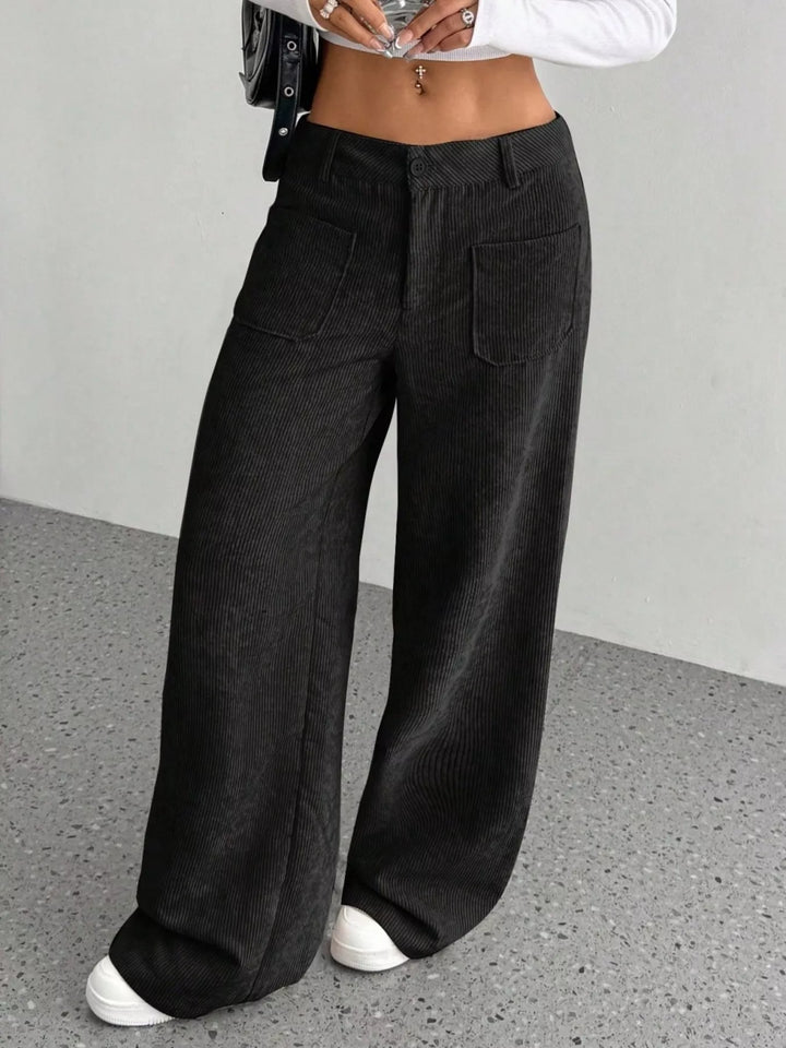 Wide-leg corduroy pants with front patch pockets