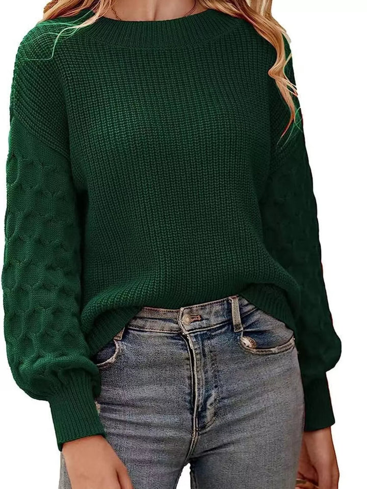 Green Textured drop-shoulder crew neck knit sweater