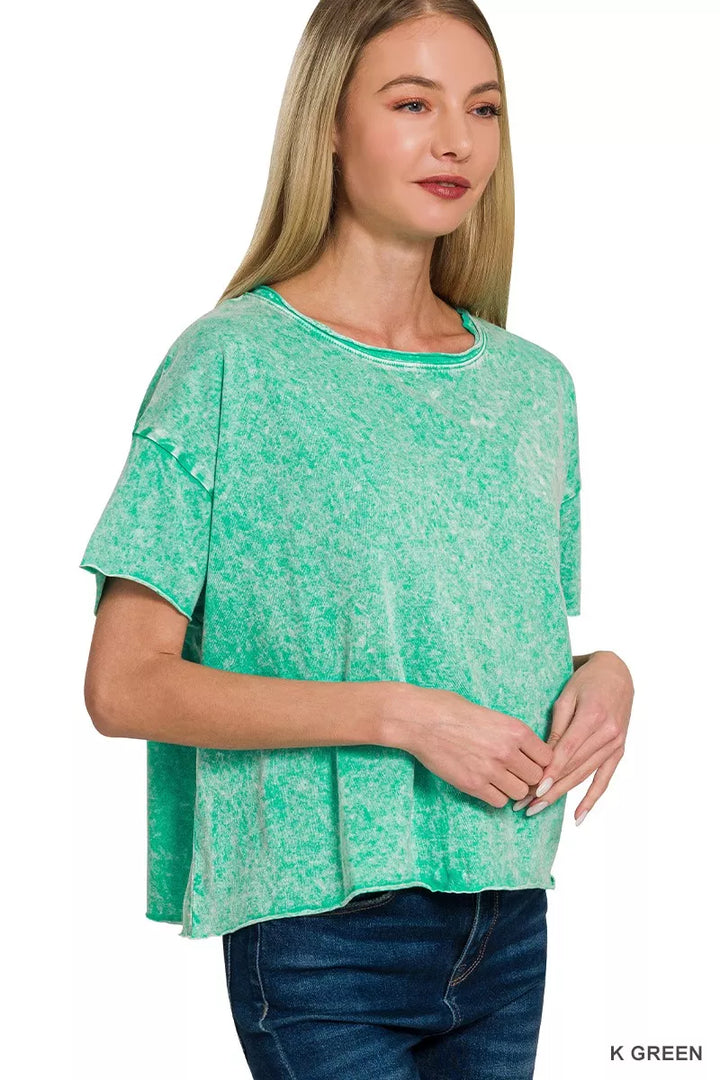 Mineral wash cotton boxy tee with exposed seams