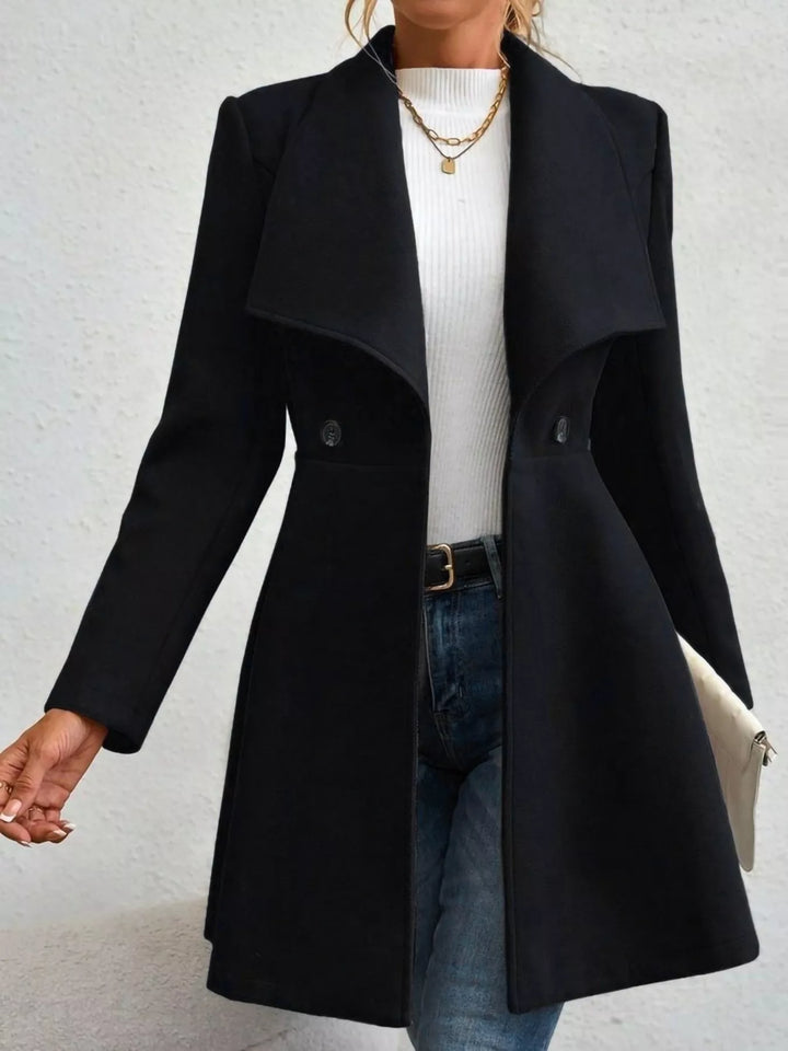 Wide lapel fit-and-flare coat with peplum hem