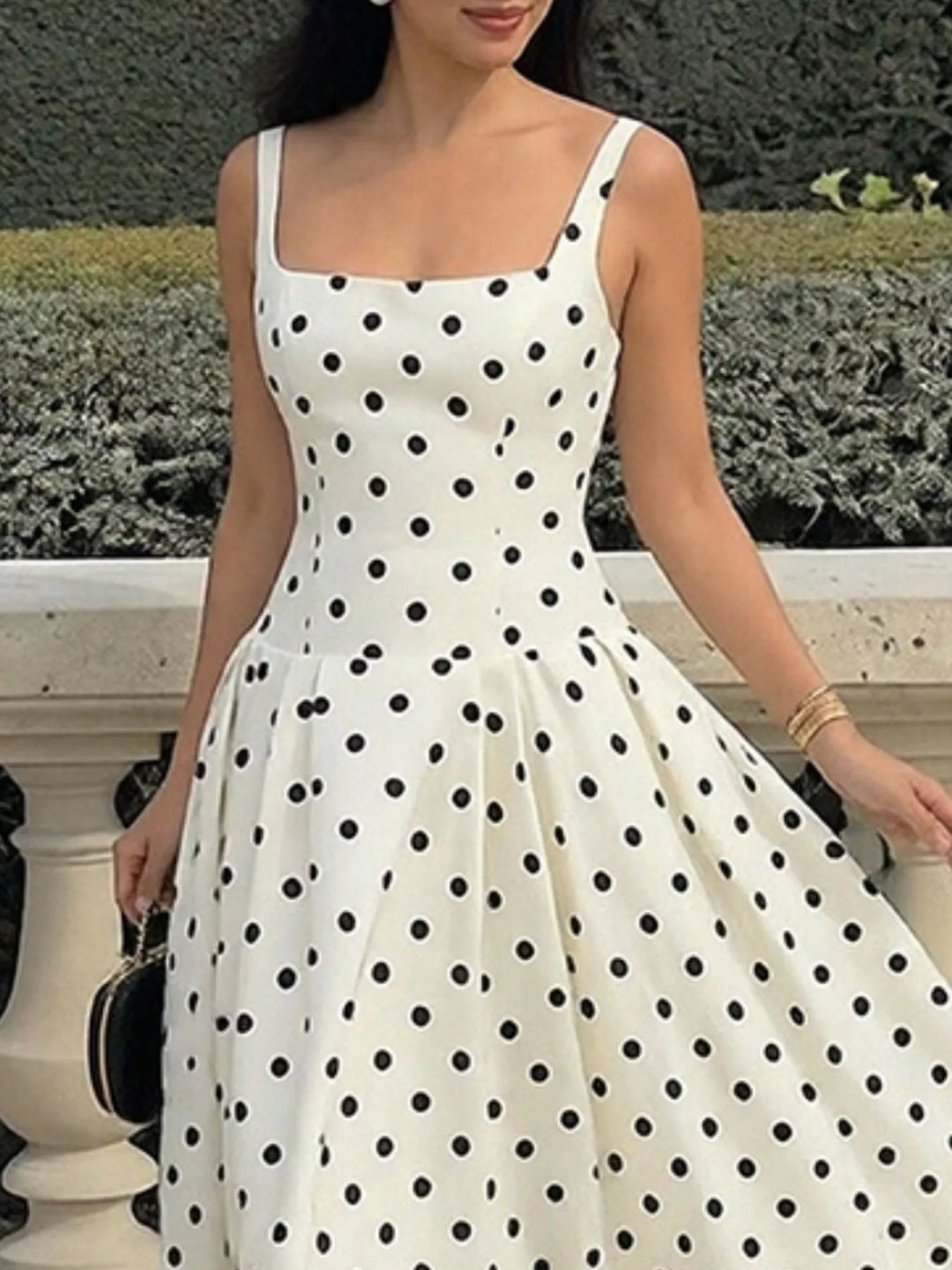 Polka dot square neck fit-and-flare maxi dress