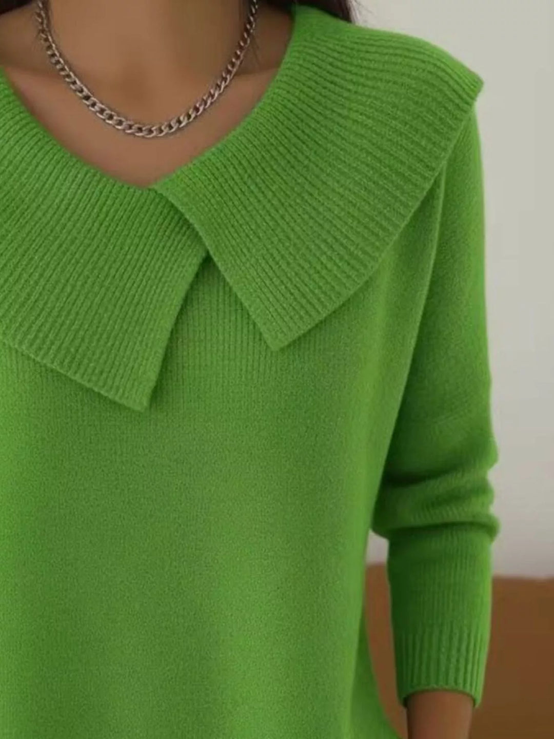 Oversized wide-collar ribbed knit sweater