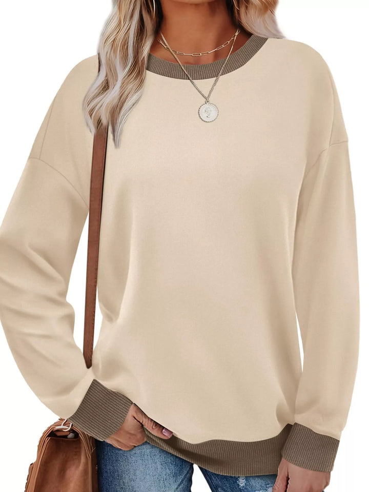 Apricot Drop-shoulder crew neck sweatshirt with contrast ribbed trim