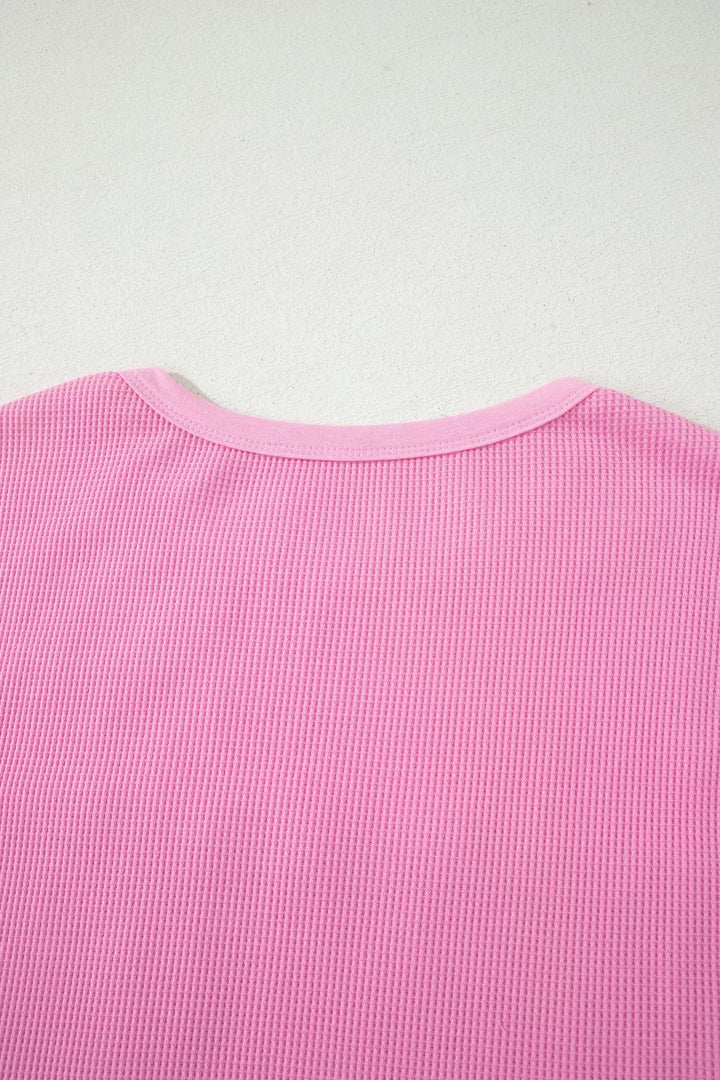 Waffle knit patchwork raw seam pocket tee