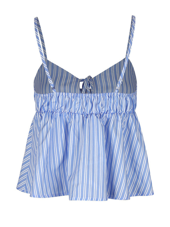 Striped tie-front peplum cami with spaghetti straps