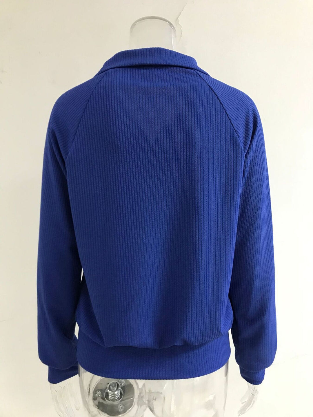 Ribbed knit zip-up cardigan with collar and pockets