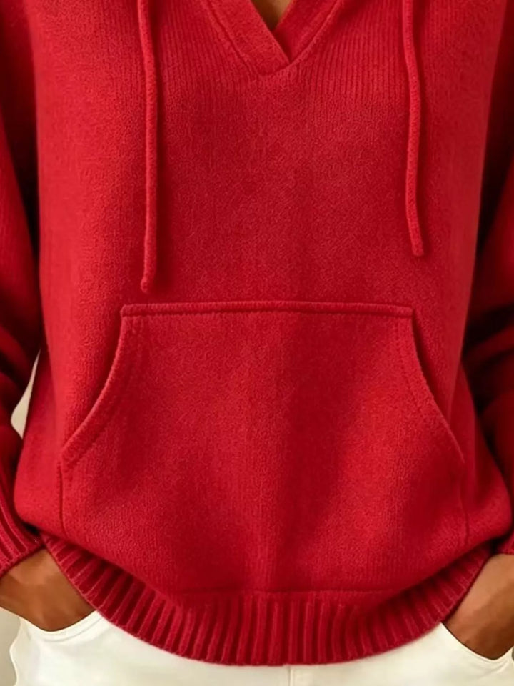 Drawstring hooded knit pullover with kangaroo pocket