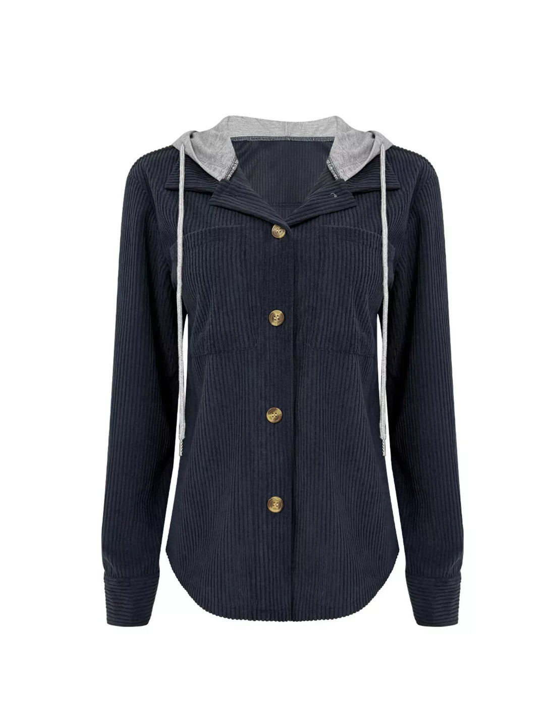 Ribbed corduroy hooded jacket with drawstring and pockets