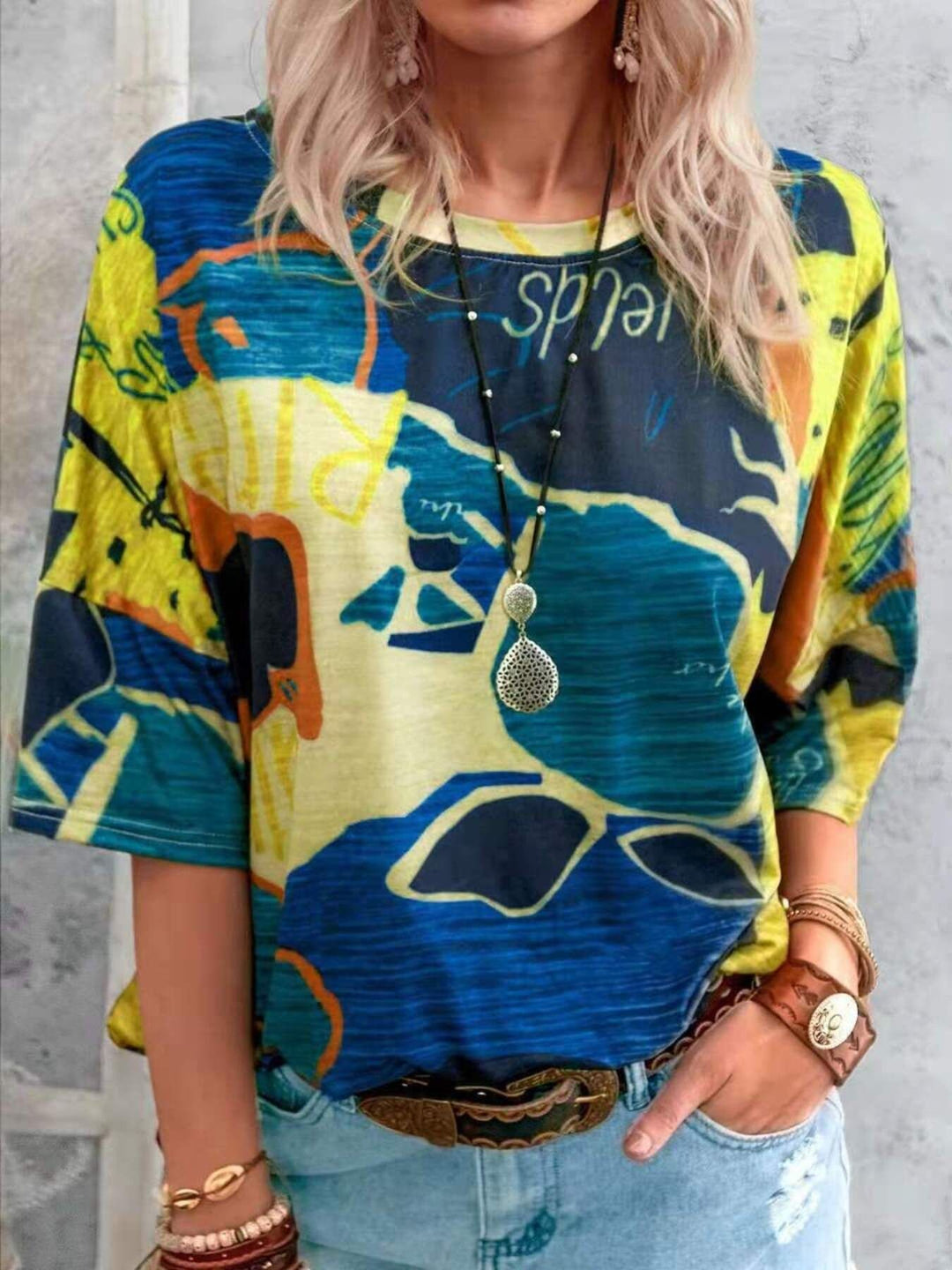 Geometric Yellow Abstract stripe round-neck short sleeve t-shirt