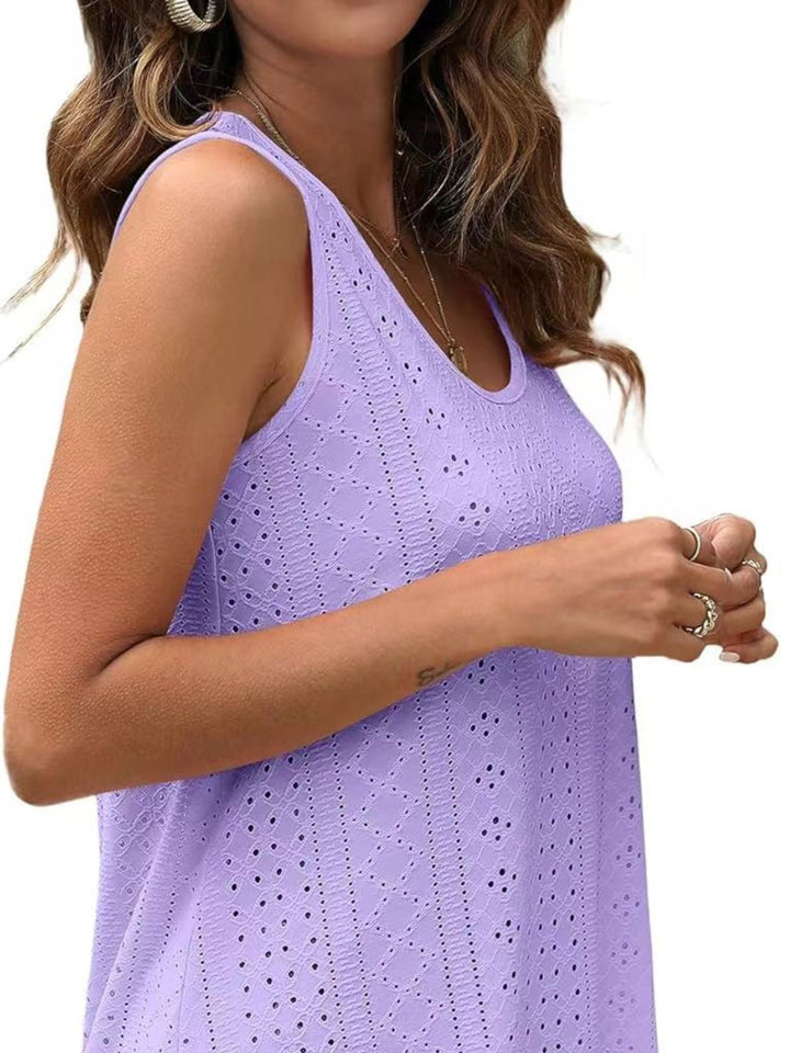 Eyelet knit scoop neck flowy swing tank top