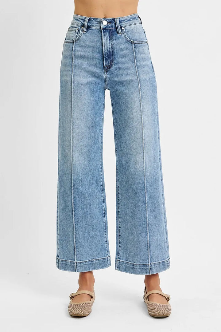 LIGHT High-rise wide leg crop jeans with front seam detail