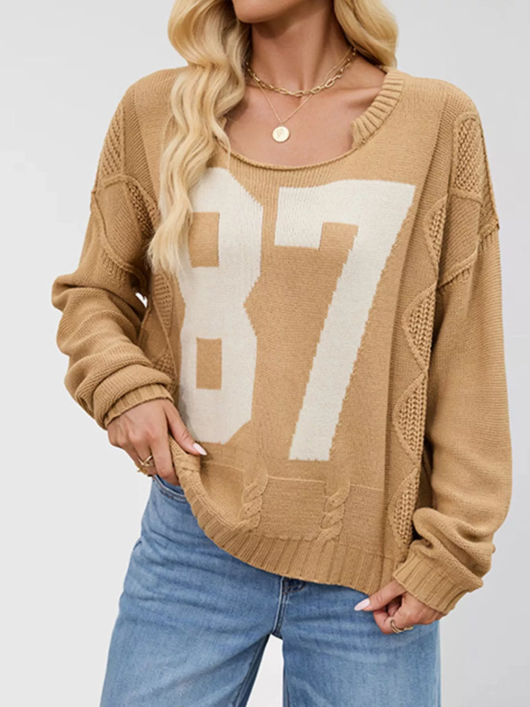 Varsity 87 cable-knit crew neck pullover sweater