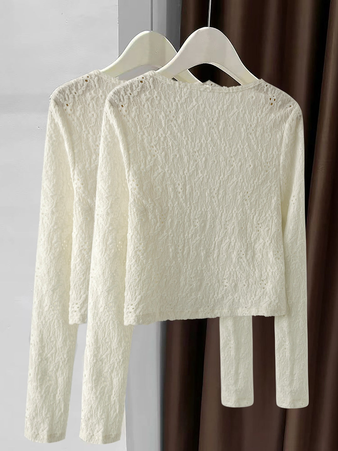 Floral eyelet lace long-sleeve button-up cardigan