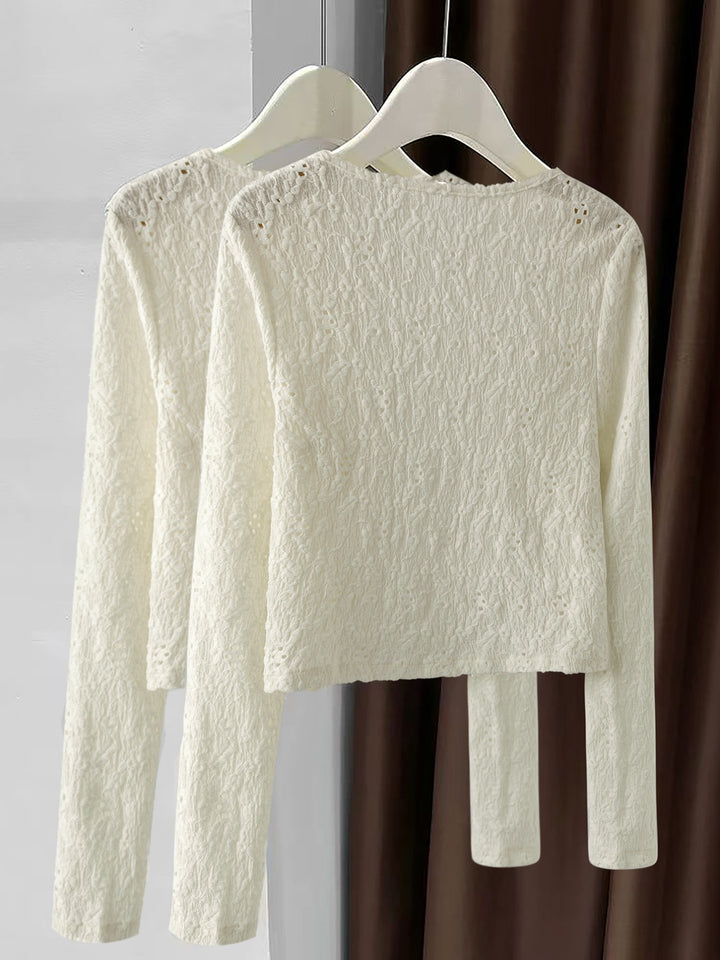 Floral eyelet lace long-sleeve button-up cardigan
