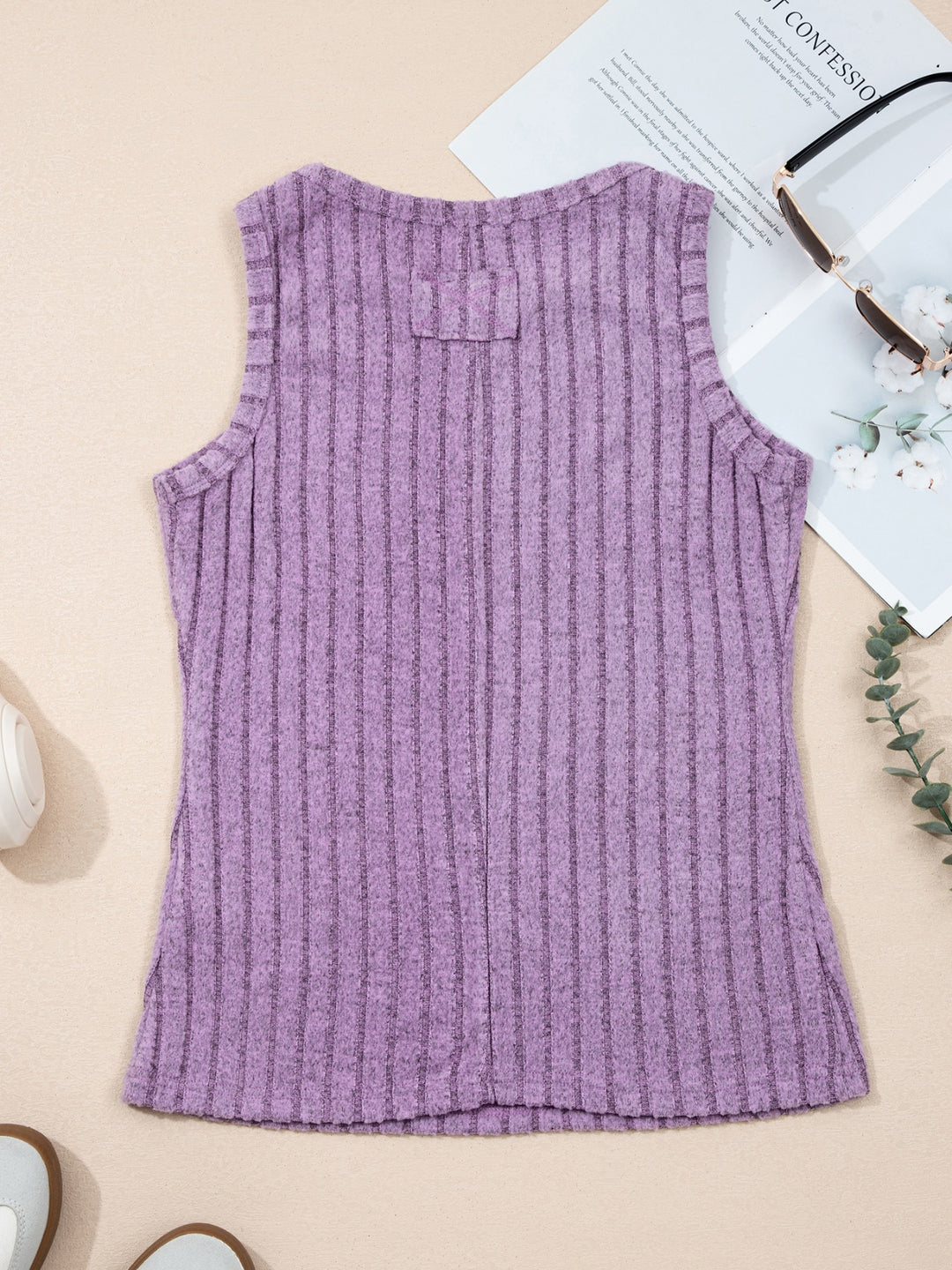 Ribbed high-neck mineral wash tank top