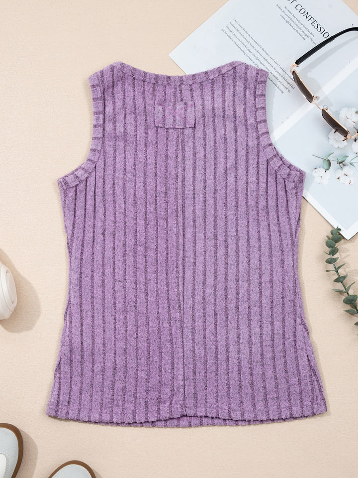 Ribbed high-neck mineral wash tank top