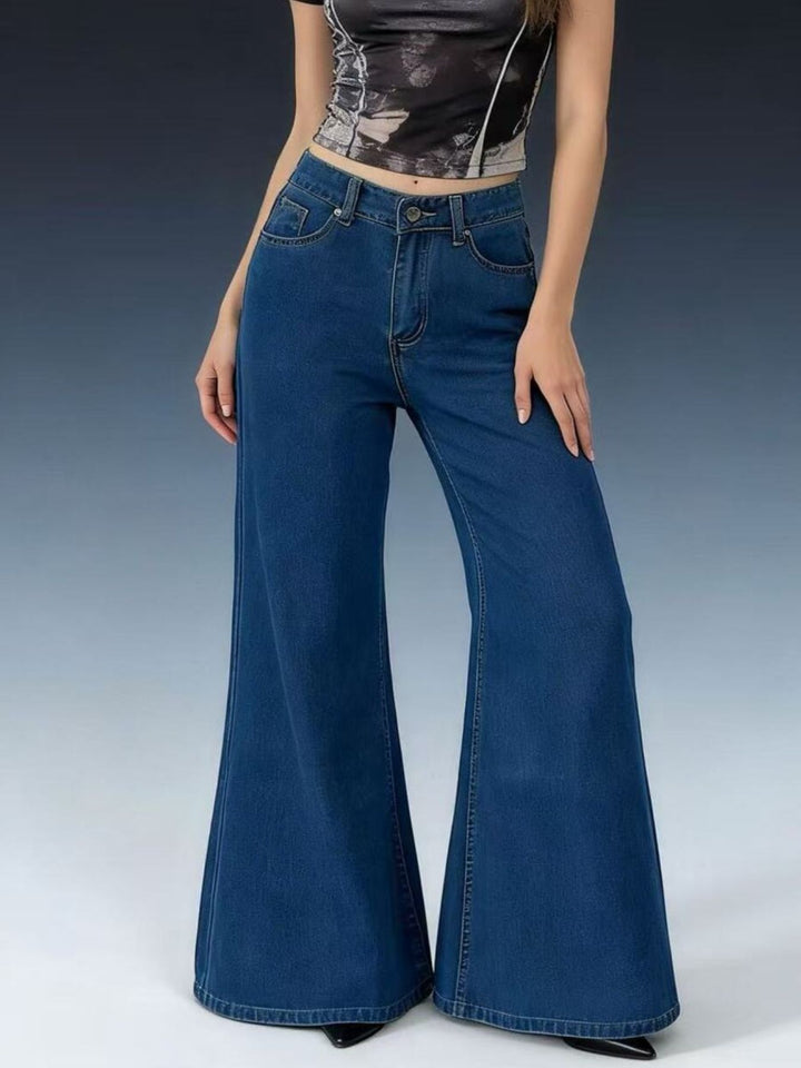 High-rise stretch flare leg jeans with pockets