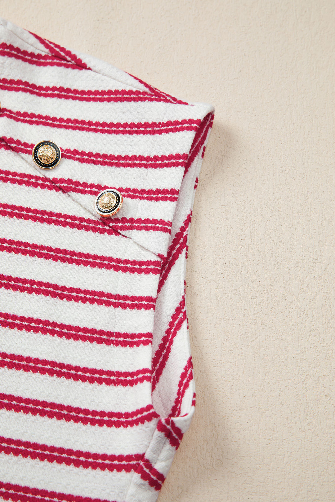 Striped textured knit tee with shoulder buttons