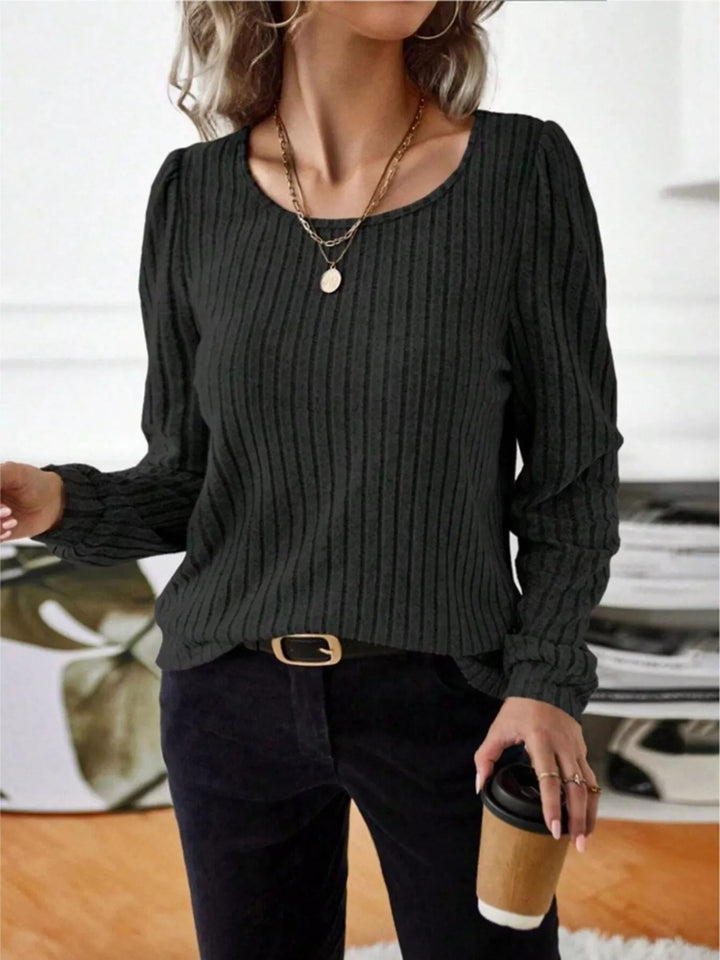 Ribbed knit scoop neck long sleeve top