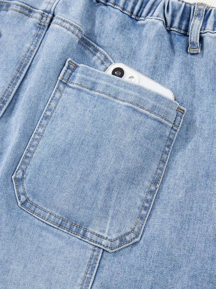 Wide-leg drawstring jeans with raw frayed hem