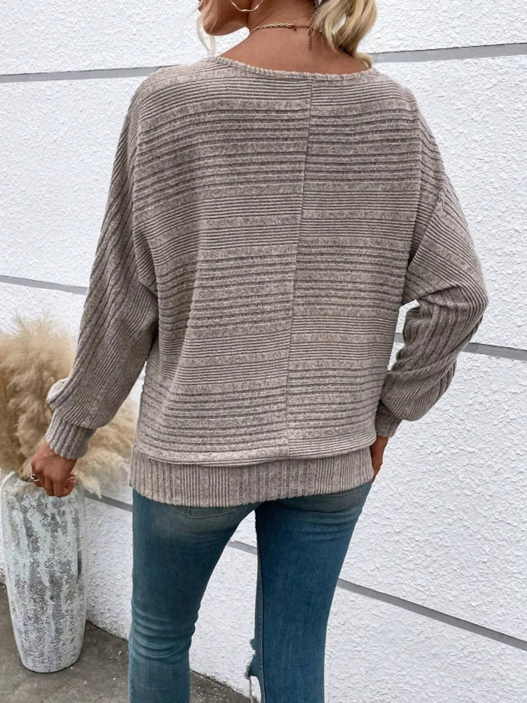 Ribbed knit long sleeve top with dolman sleeves