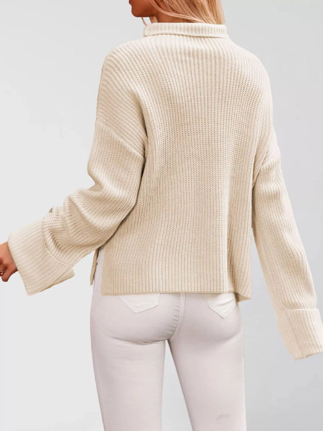 Oversized ribbed mock neck drop shoulder sweater