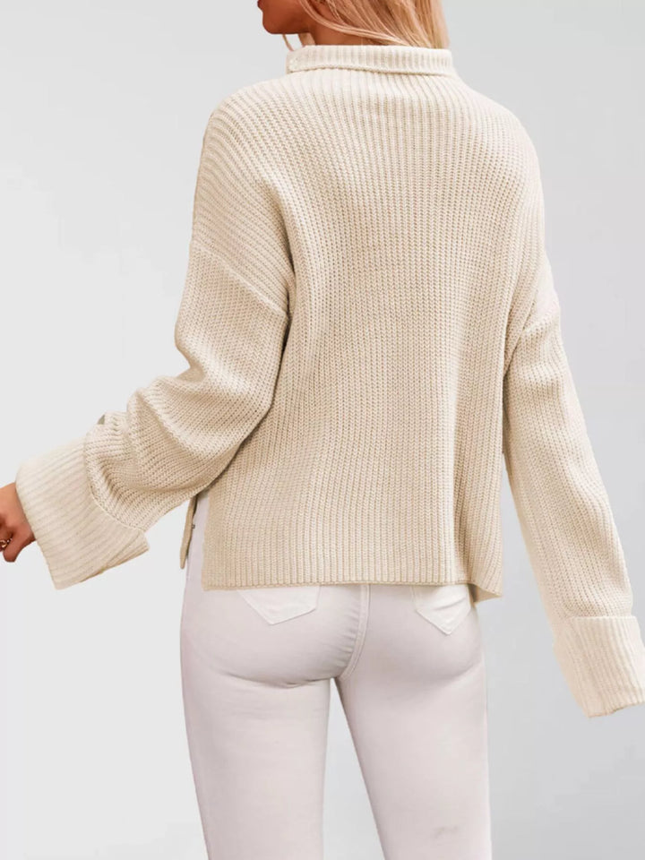 Oversized ribbed mock neck drop shoulder sweater