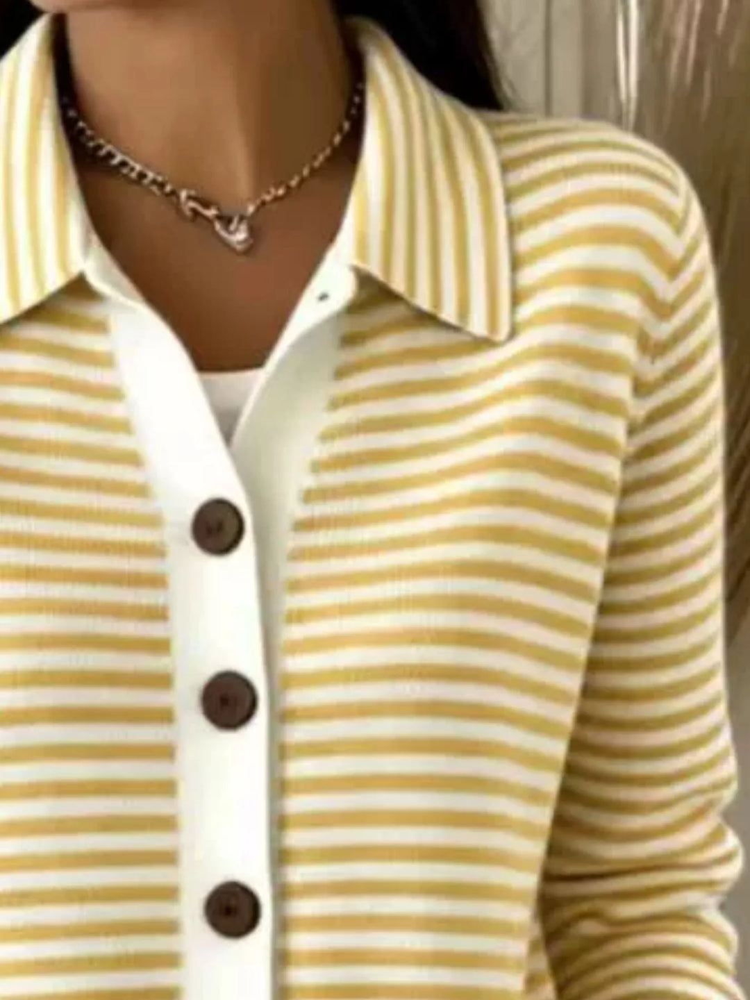 Striped button-down knit cardigan with pointed collar