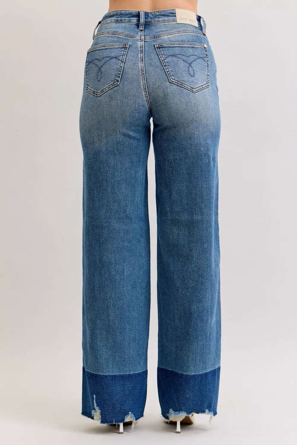 Raw hem high-rise column straight wide-leg jeans