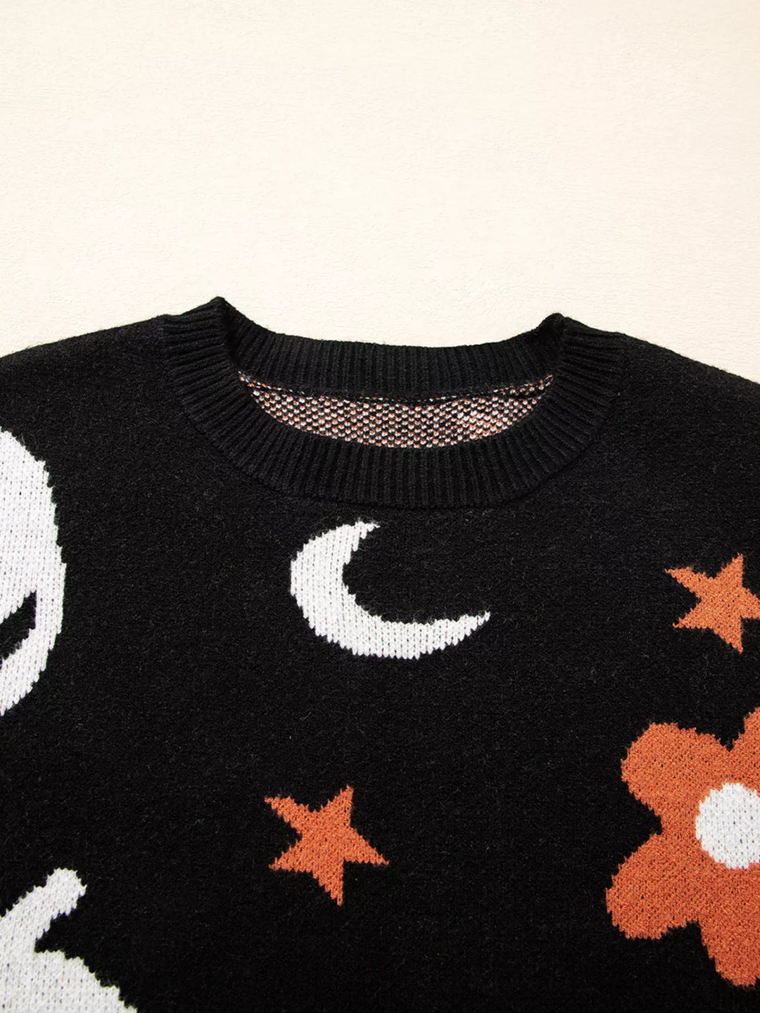 Halloween pumpkin print crew neck pullover sweater