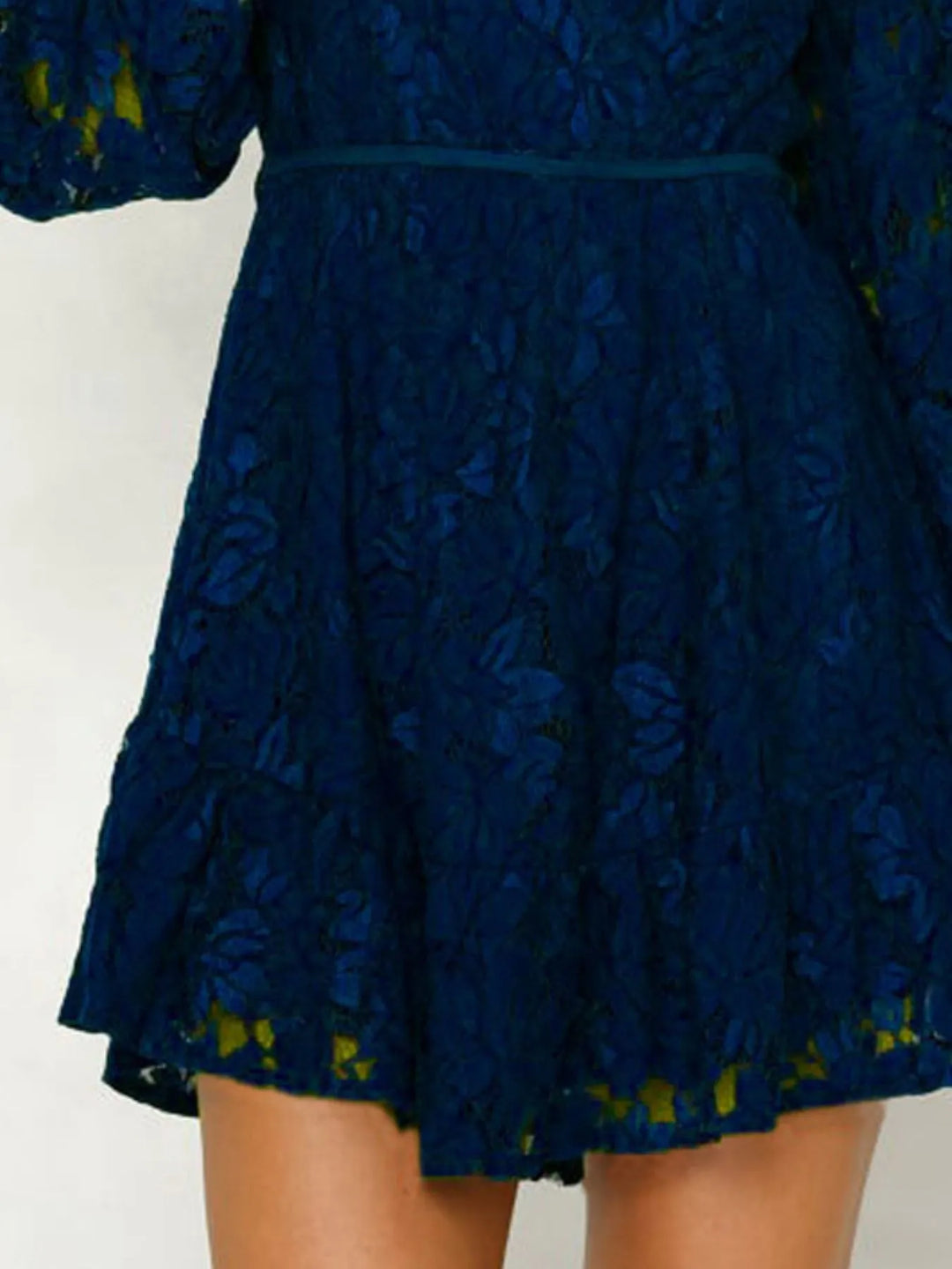 Floral lace V-neck long sleeve mini dress