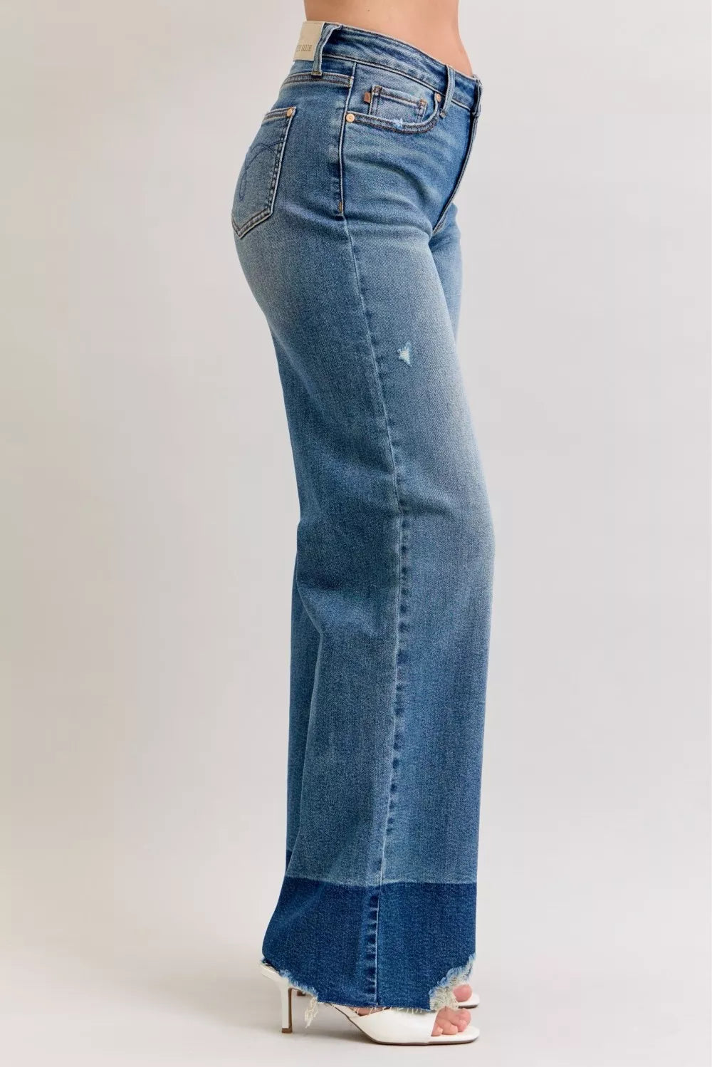 Raw hem high-rise column straight wide-leg jeans