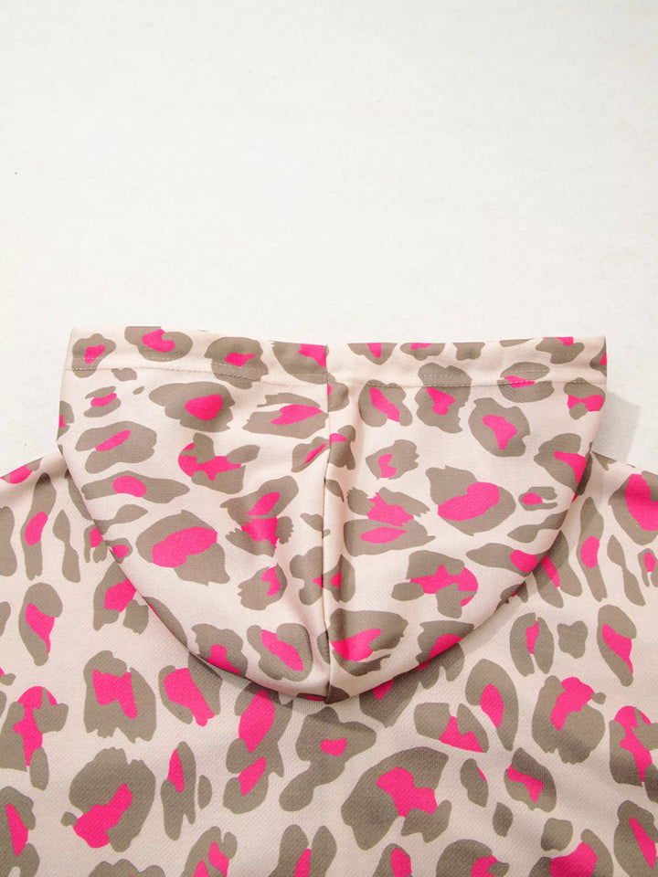 Leopard print zip-up hoodie with drawstring hood