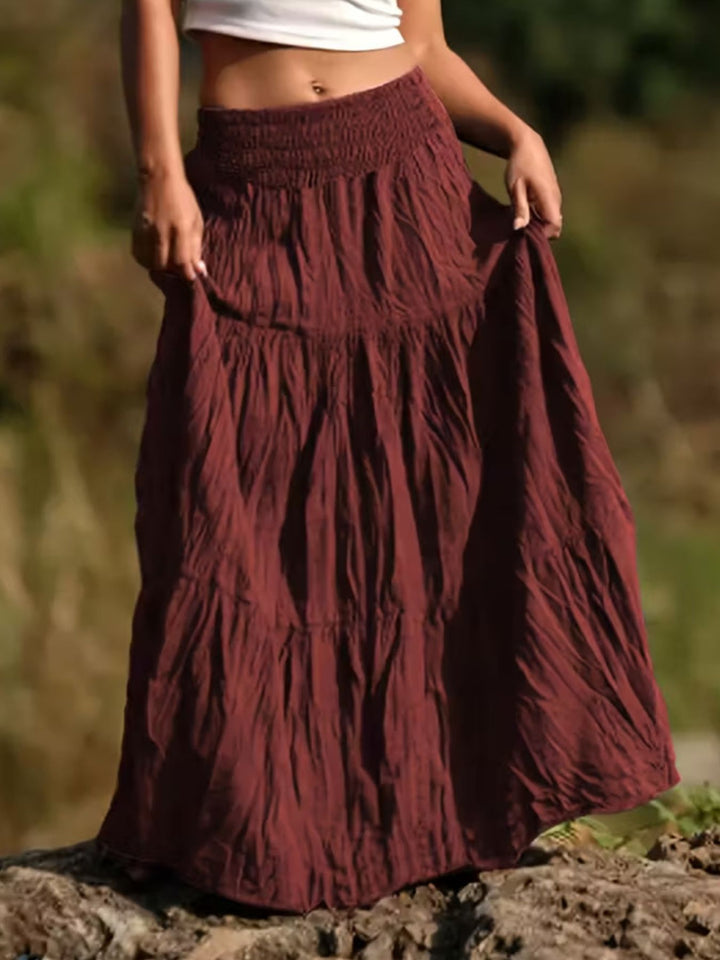 Tiered boho maxi skirt with smocked waistband
