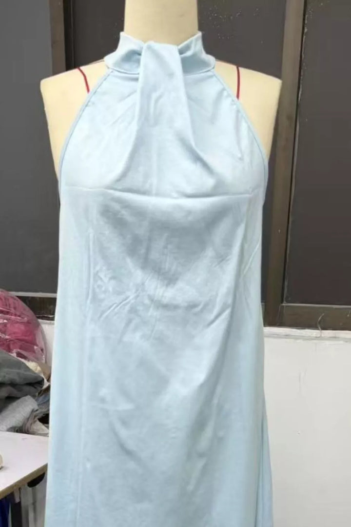 Halter neck sleeveless cotton maxi dress with slit