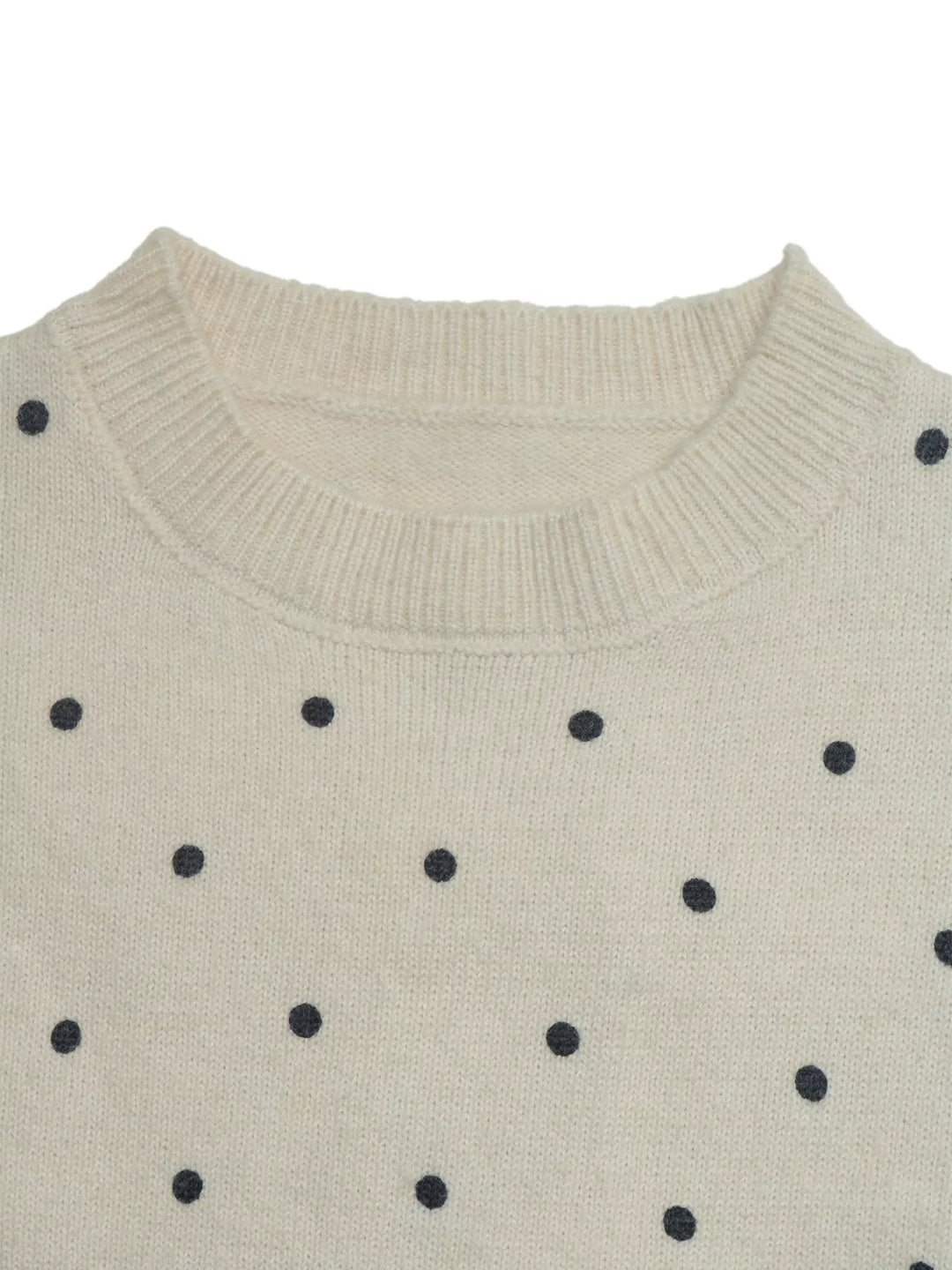 Polka dot short sleeve knit sweater with ribbed trim