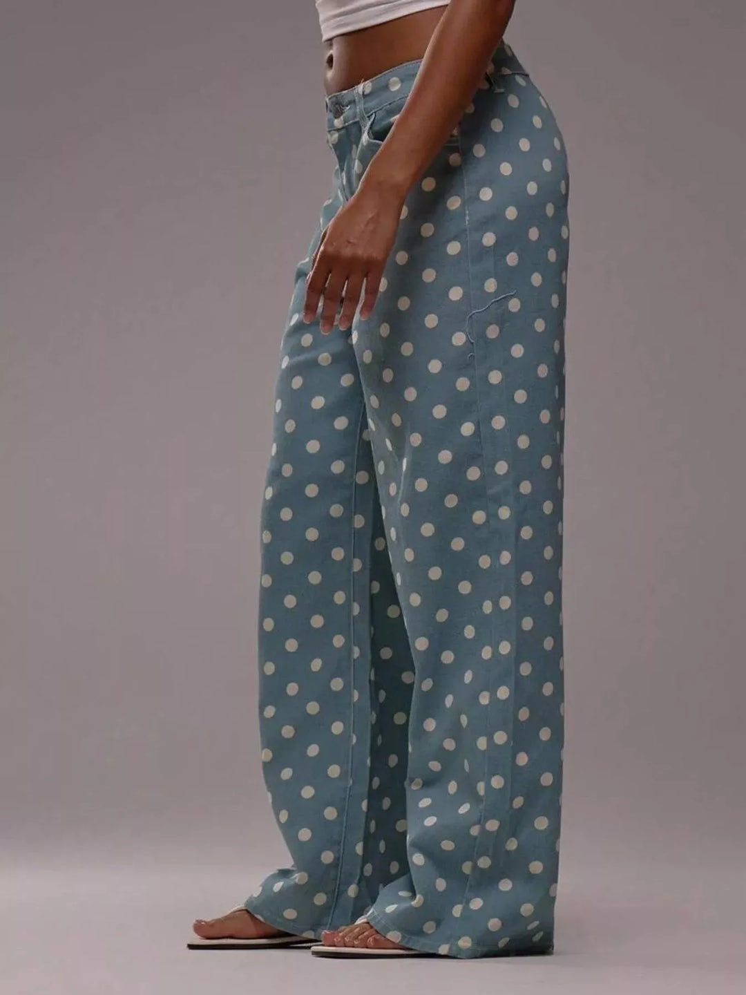 Polka dot high-rise wide-leg jeans with five-pocket styling