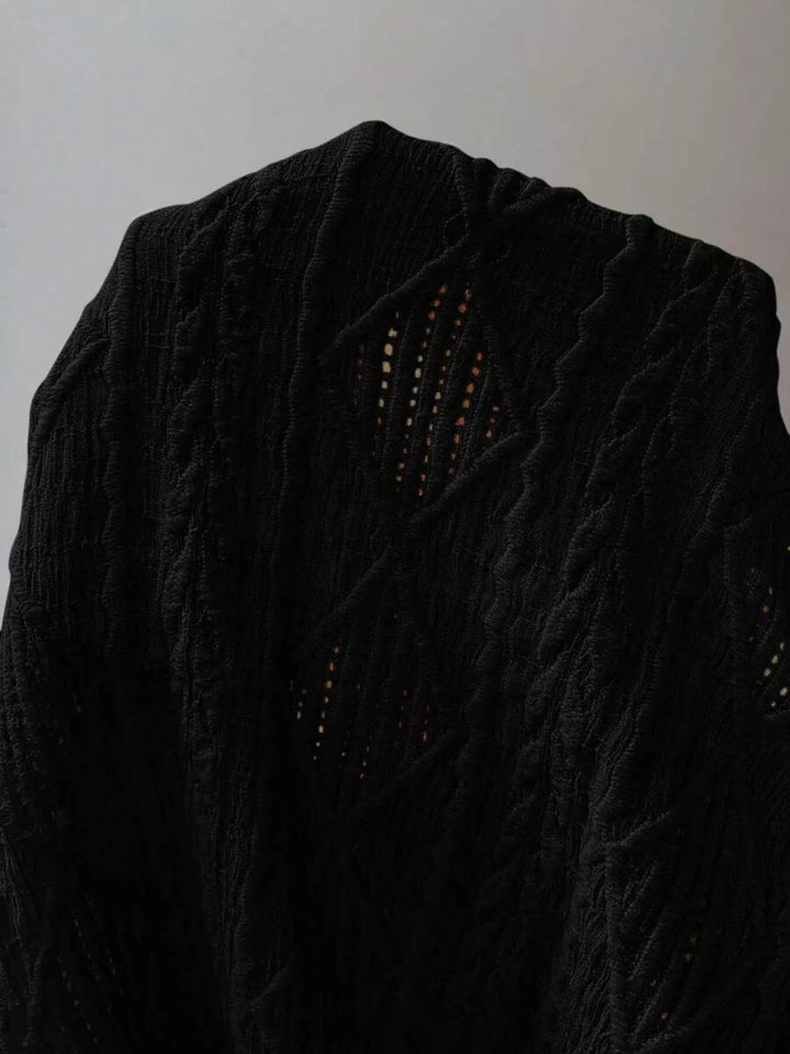 Textured diamond knit round neck top with cap sleeves