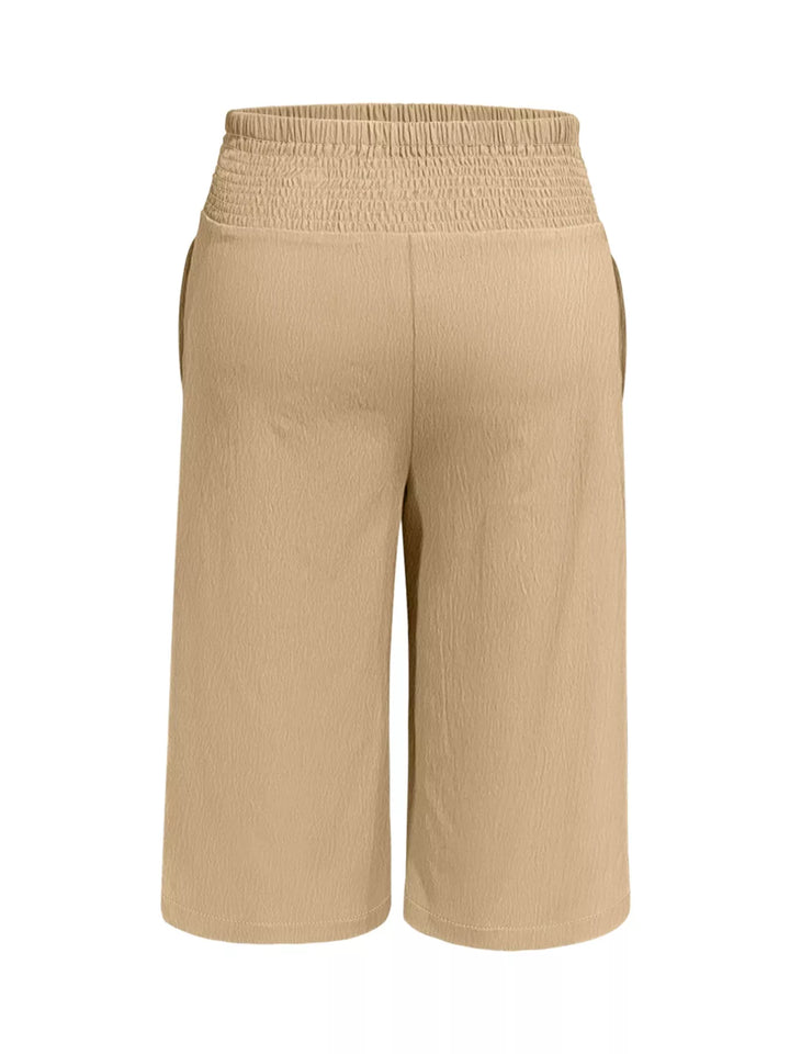Plus size smocked-waist wide leg cropped pants
