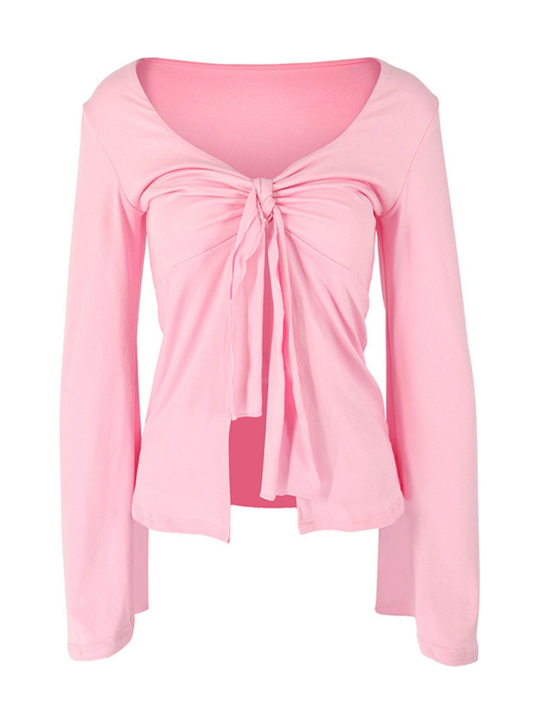Tie-front long sleeve top with open cascading front