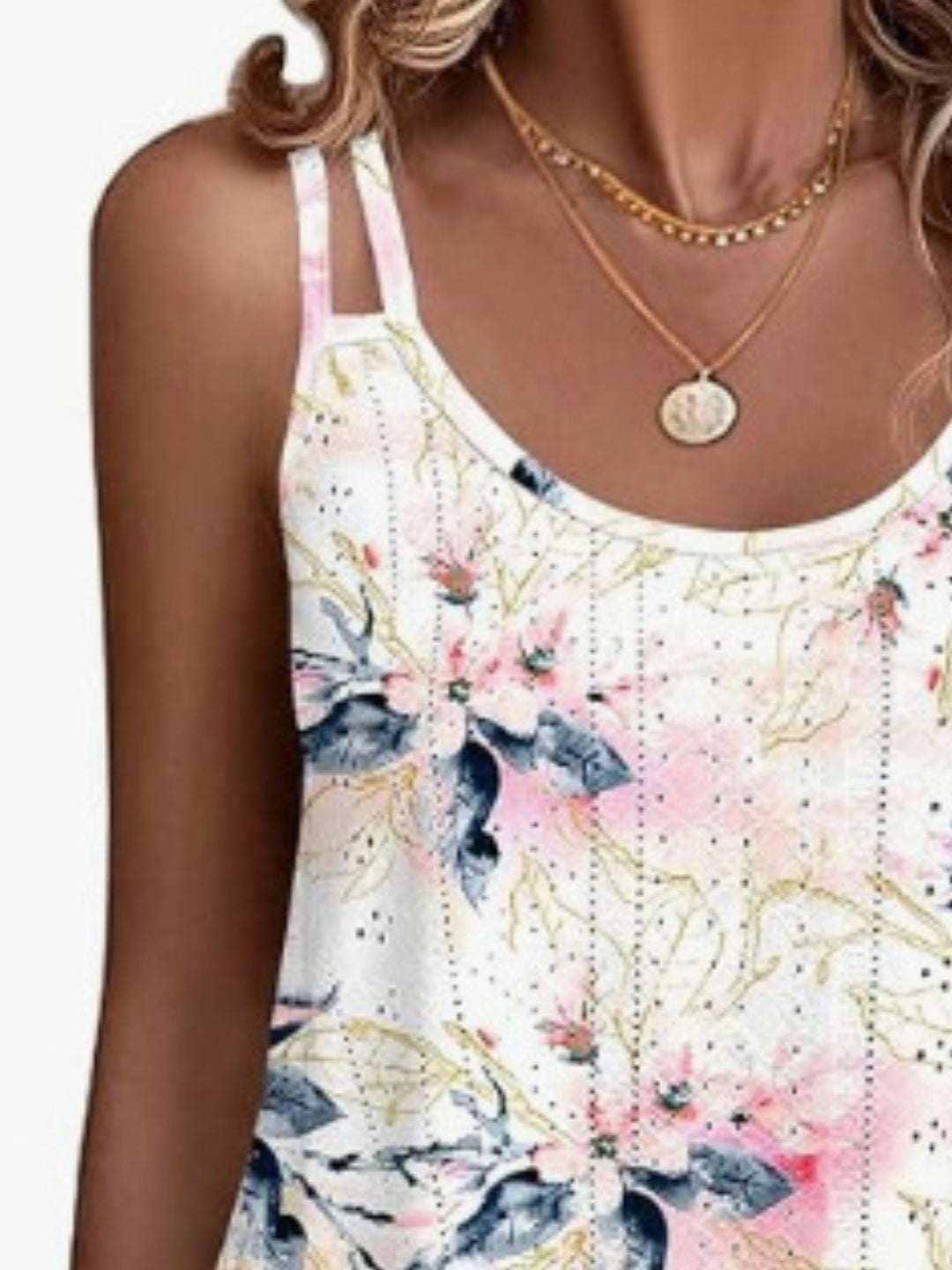 Floral eyelet double strap swing cami top