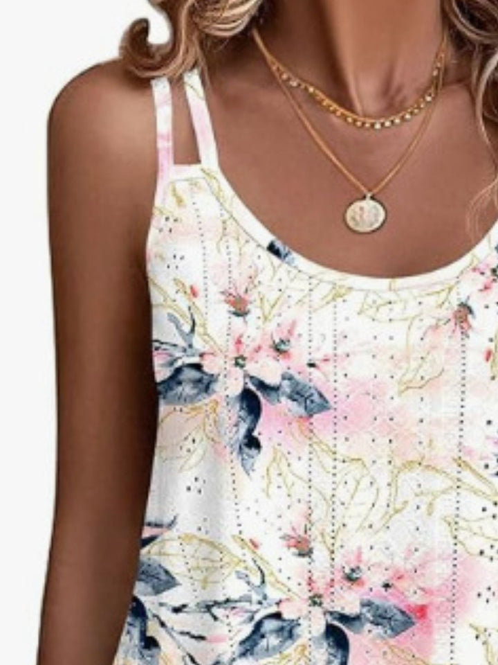 Floral eyelet double strap swing cami top