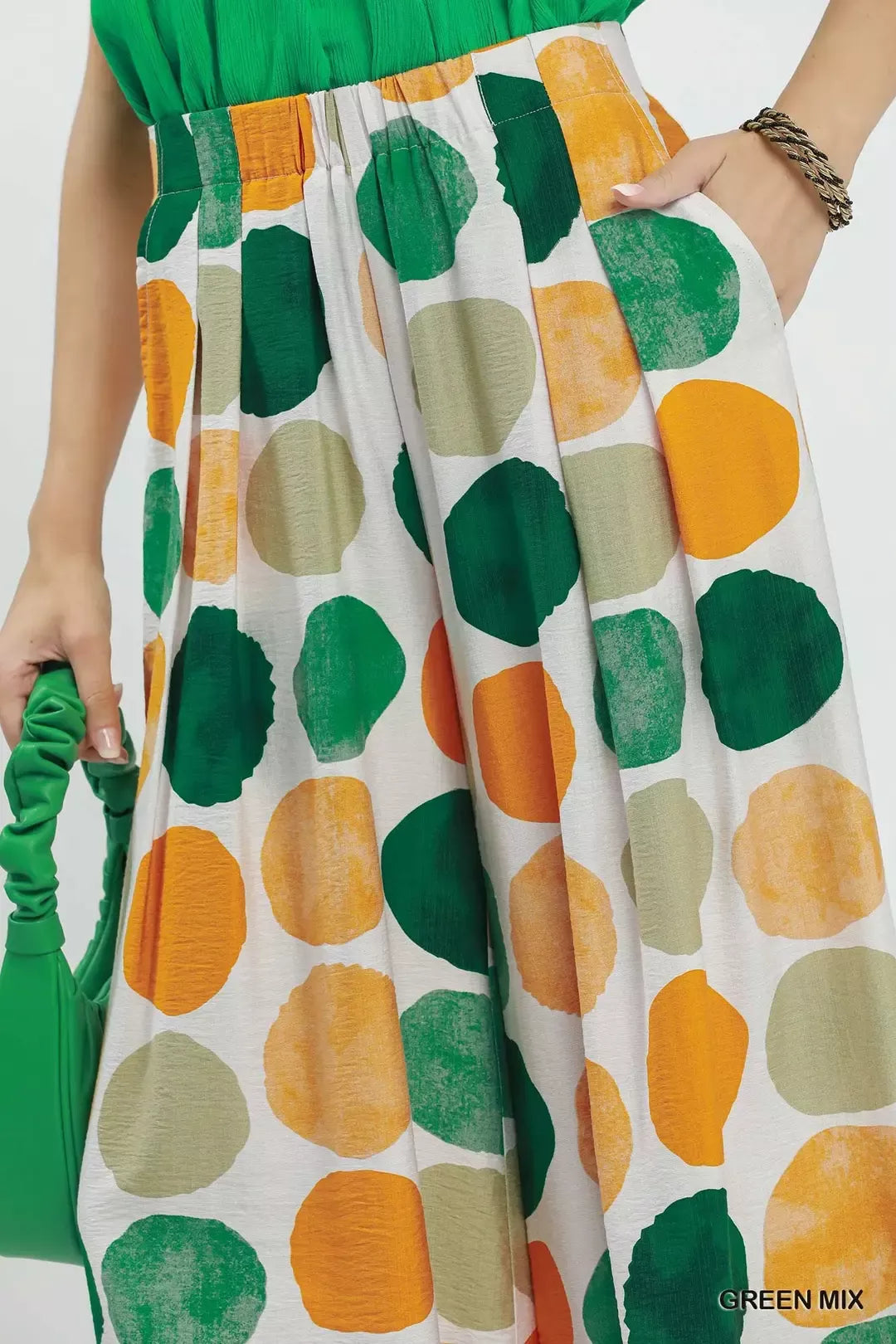 Oversized dot print wide leg pants with elastic waist