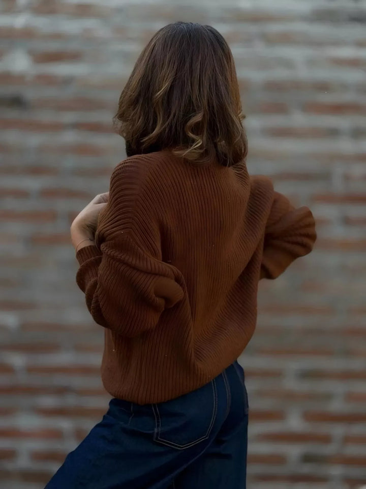 Ribbed knit V-neck button-front cardigan with gold buttons