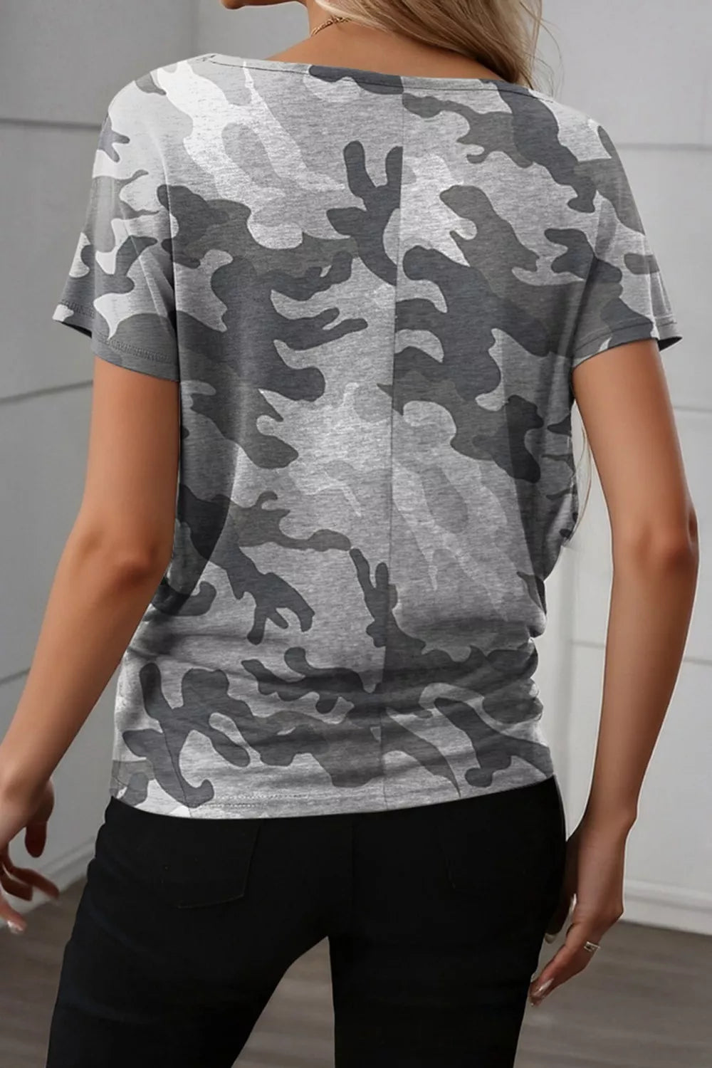 Camo print relaxed short sleeve crew neck tee