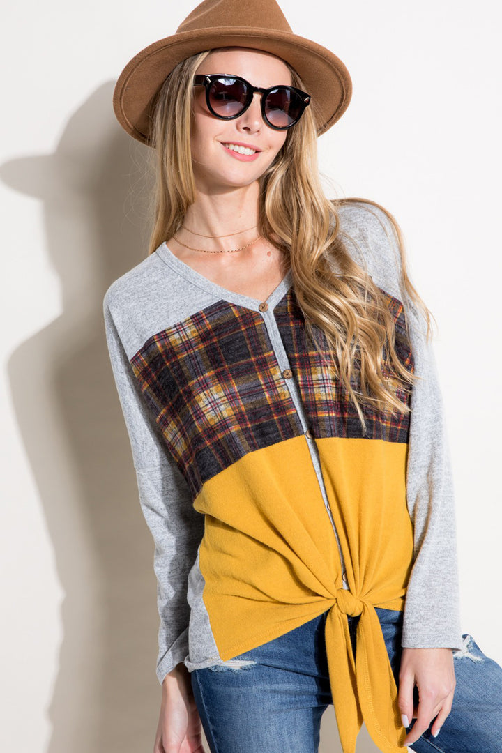 SOLID PLAID MIXED TOP
