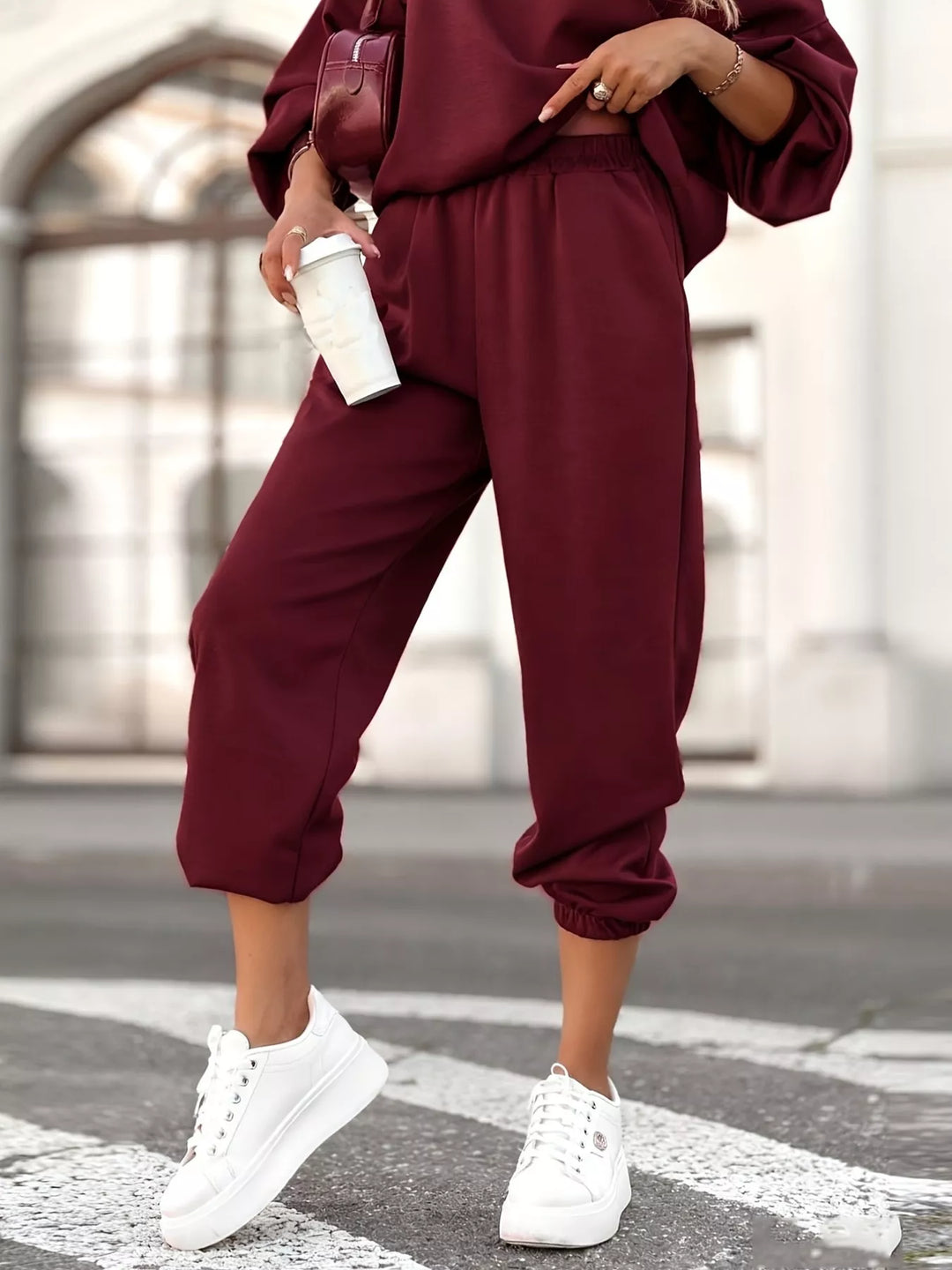 Oversized hoodie and cropped jogger two-piece set