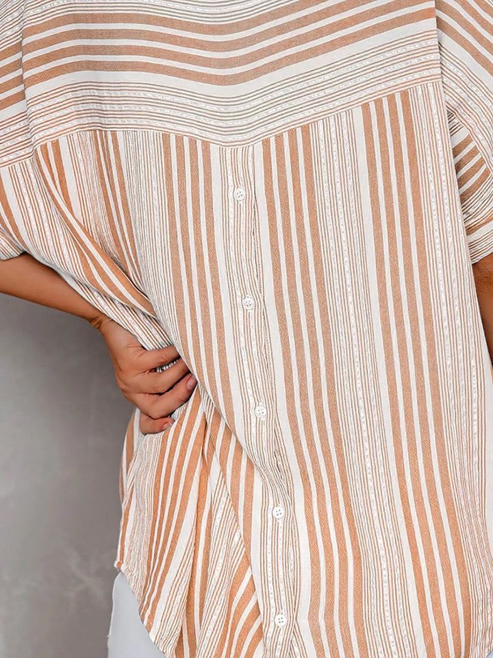 Collared half-sleeve button-front printed shirt
