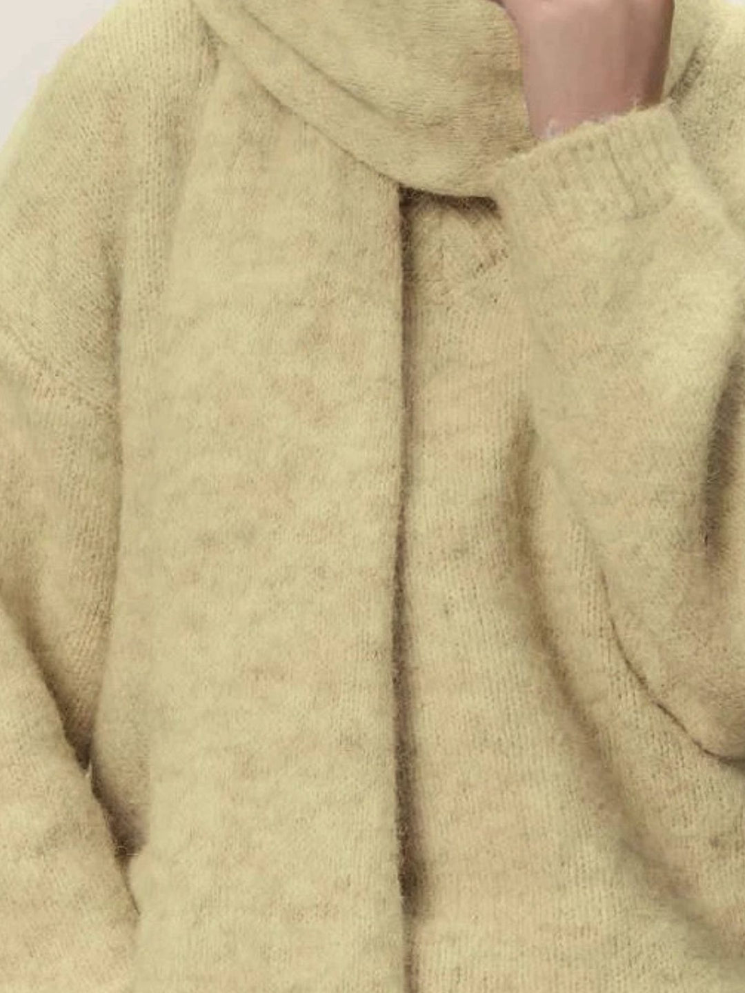 Oversized dropped-shoulder knit sweater with scarf